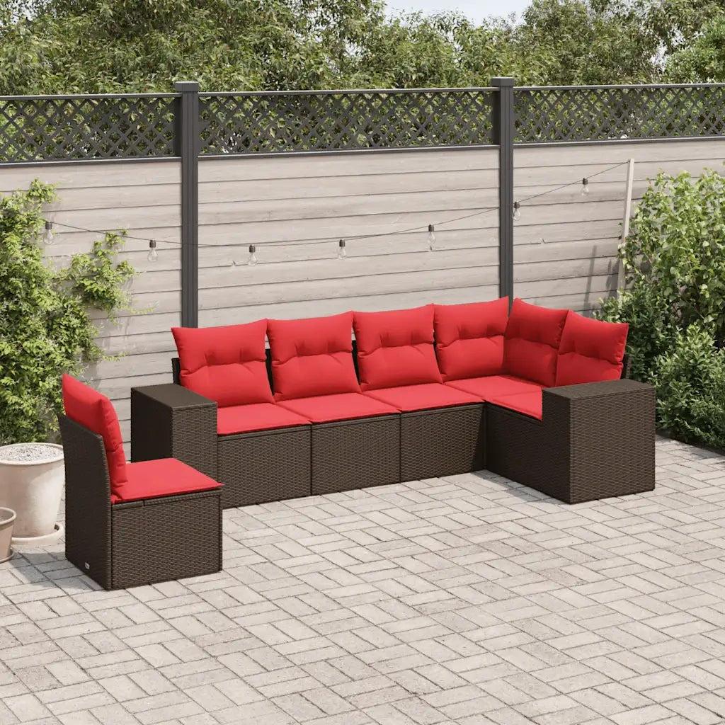 Set Divani da Giardino 6 pz con Cuscini Marrone in Polyrattan 3222633
