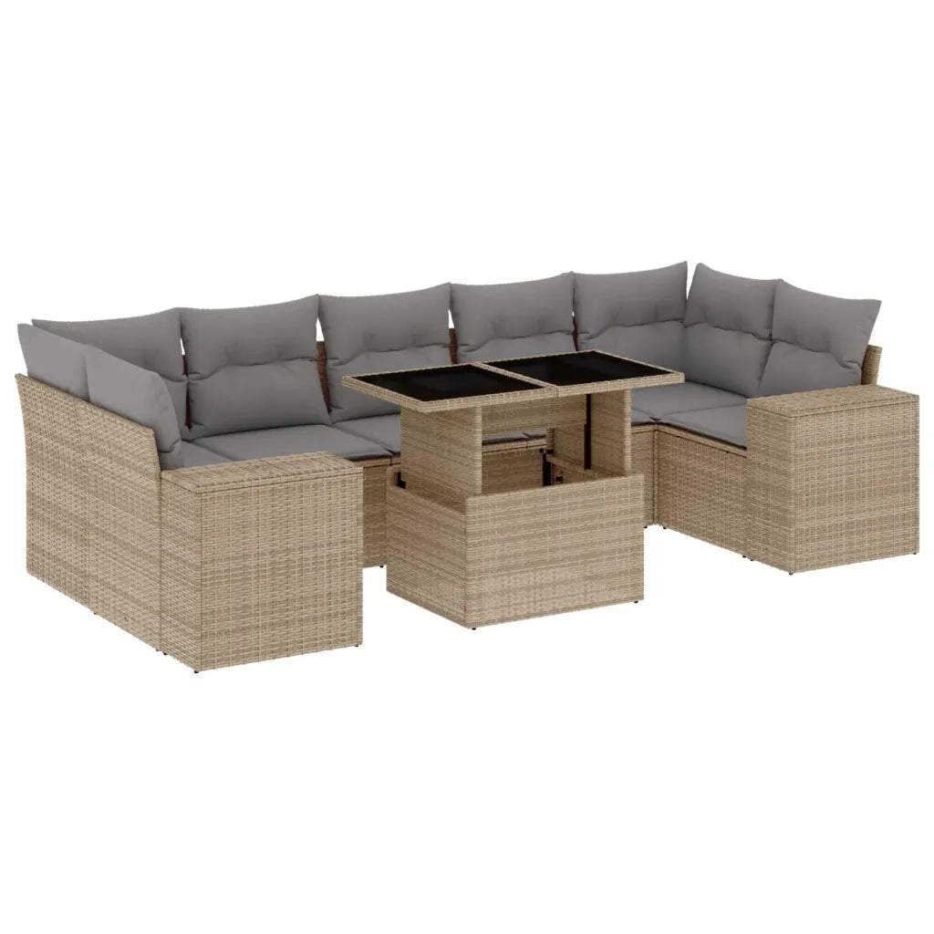 Set Divano da Giardino 8 pz con Cuscini Beige in Polyrattan