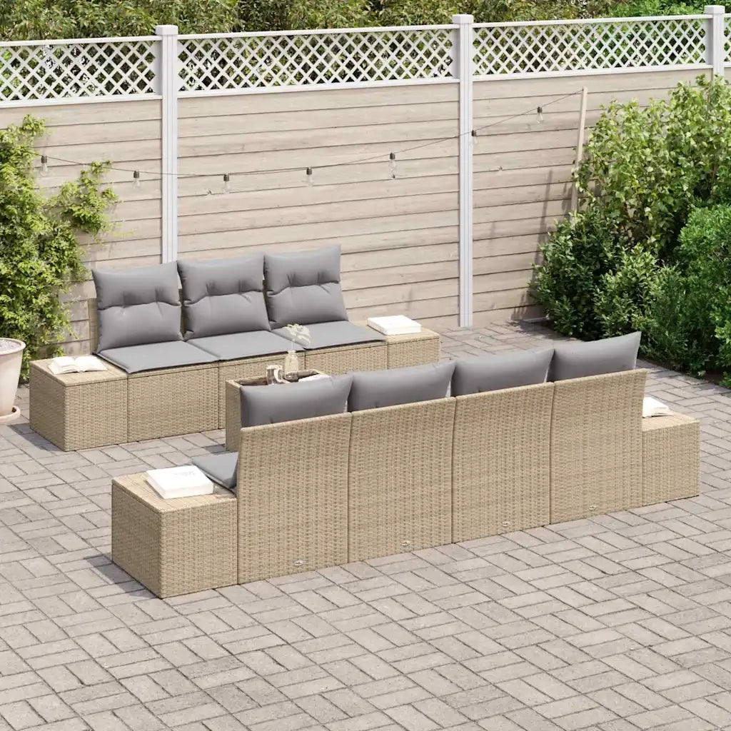 Set Divano da Giardino 8 pcs Beige e grigio polyrattan