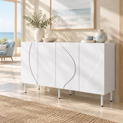Credenza 140x40x77,5 cm con 4 ante push-to-open in MDF e truciolare bianca