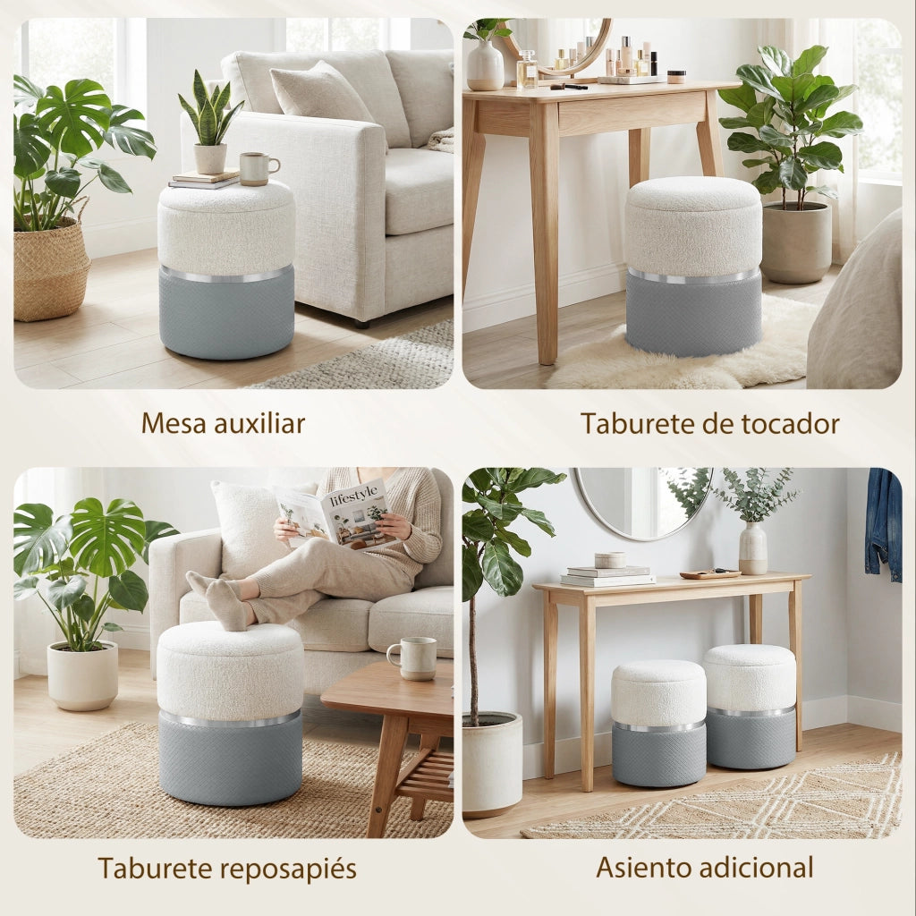Poltrona Puff con Contenitore ¨C Zephmum ¨C Grigio e Crema