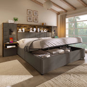 Letto imbottito contenitore ¨C Minimal ¨C grigio tessuto 180x200cm con LED rete a doghe senza materasso