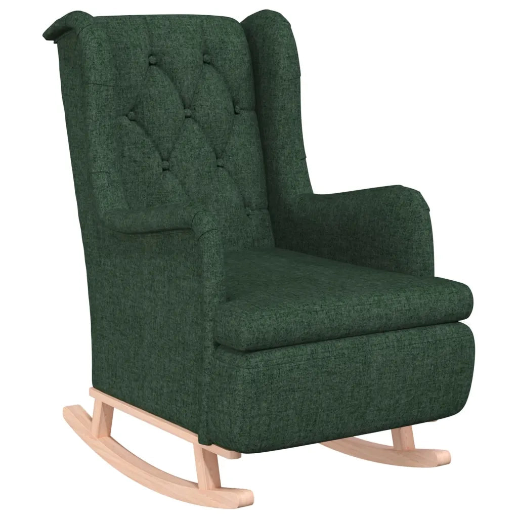Poltrona Gambe a Dondolo | Sedia Relax Legno di Gomma Verde Scuro in Tessuto
