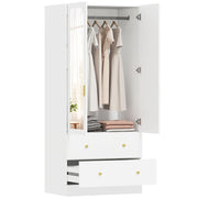 Armadio con specchio 2 ante 2 cassetti ¨C zephmum ¨C 80x50x180 cm bianco