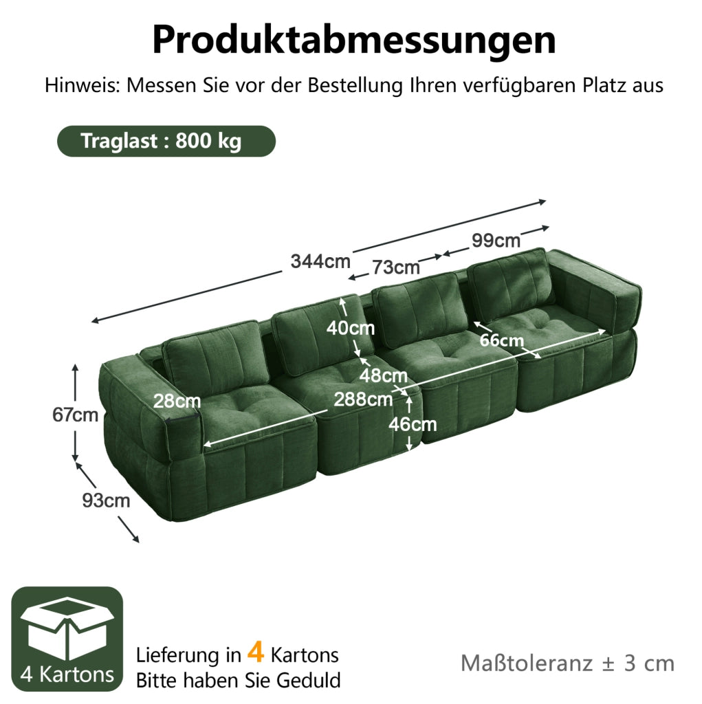 DIVANO Modulare 344x93x67 cm Poliestere Verde