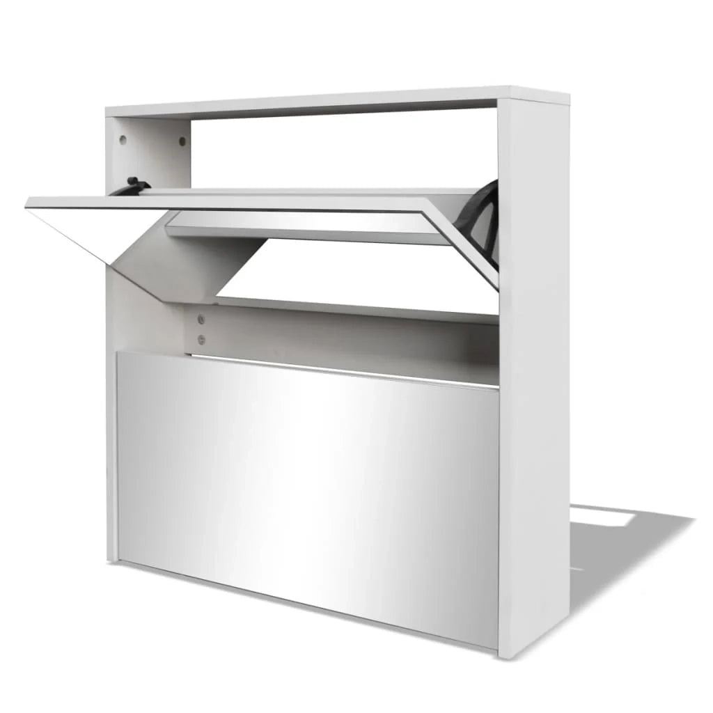 Scarpiera a 2 ripiani con specchio 63 x 17 x 67 cm bianco 02_0043381