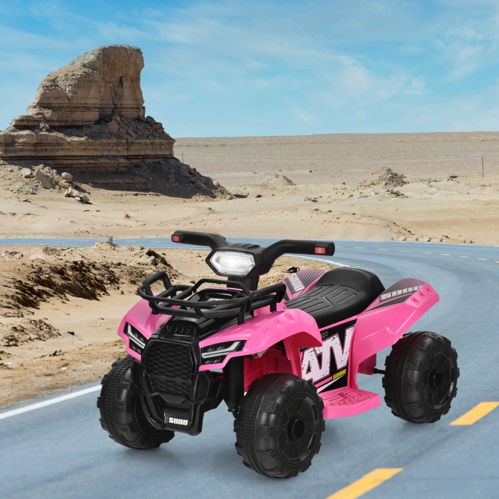 Auto elettrica per bambini con ruote resistenti musica clacson luce LED manubrio, Veicolo ATV a batteria Rosa-Macchinine giocattoli