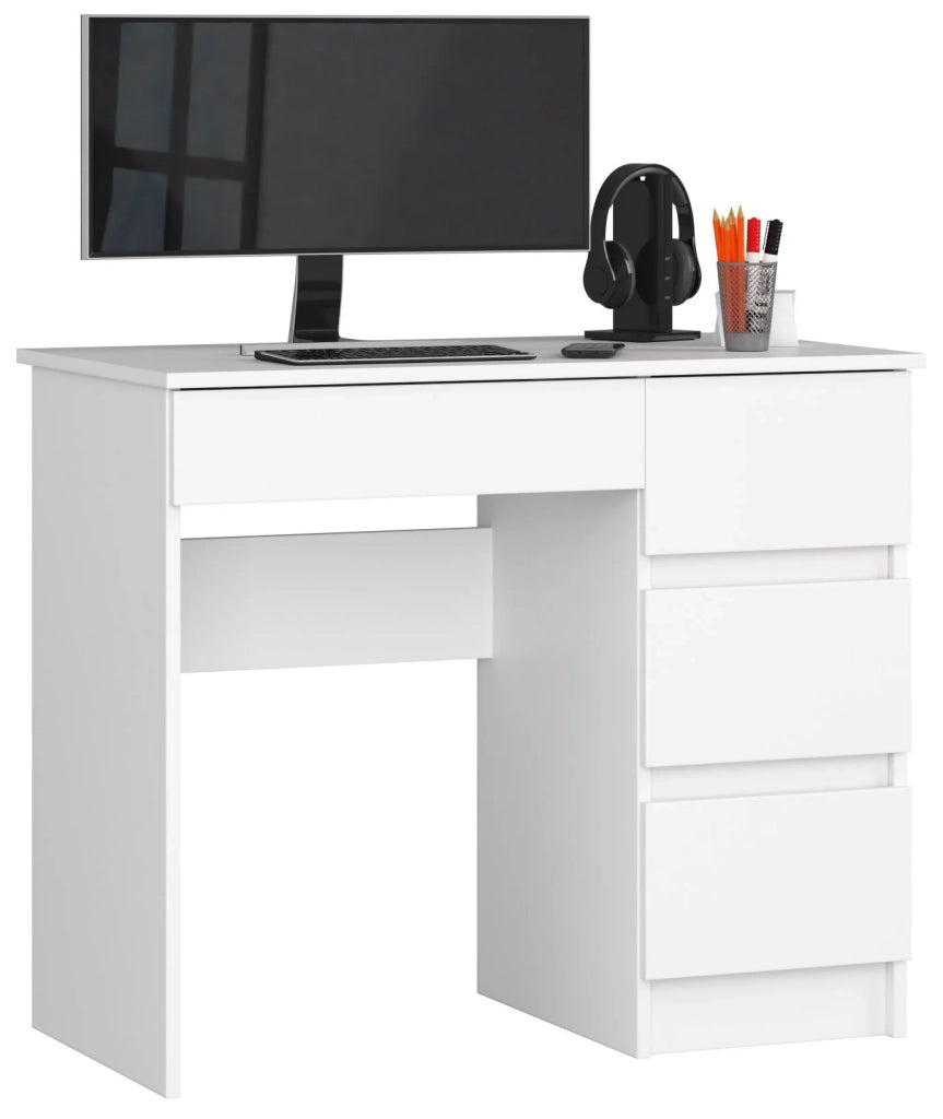 Scrivania per computer AKORD A7 Bianco 90 cm 4 cassetti 90x50x77 cm Modello a destra