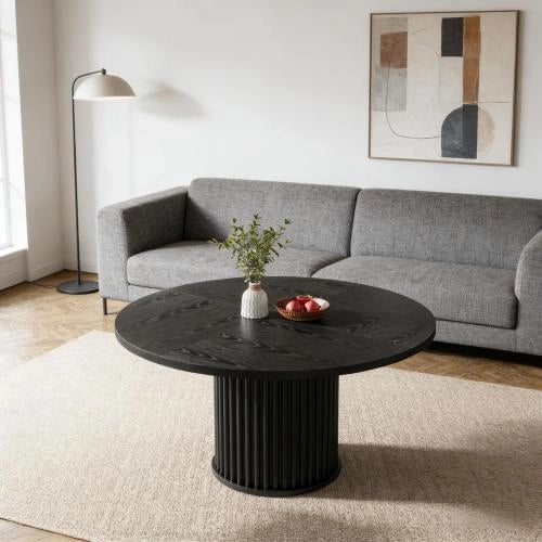 Tavolo da pranzo rotondo per 6 persone con base in metallo e piedini regolabili, stile moderno, per cucina, nero