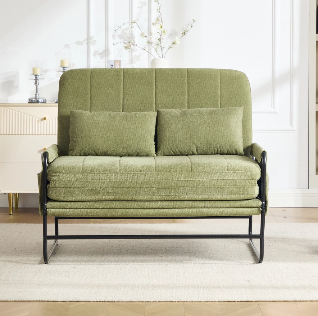 Divano letto 2 posti trasformabile 104x200 cm in chenille e metallo; verde oliva