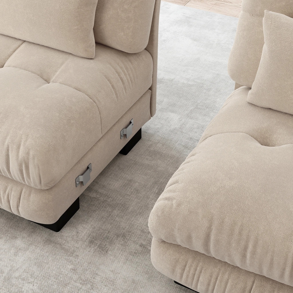 Divano Angolare Chenille con Ottomans e Cuscini ¨C MINIMAL ¨C Tortora Chiaro