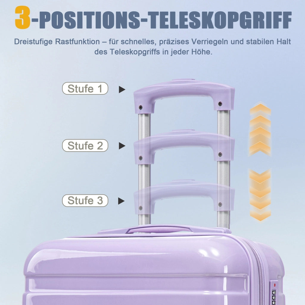 Set di valigie rigide 4 pezzi in PC viola con 3 trolley da 20. 24 e 28 pollici e beauty case da 14 pollici