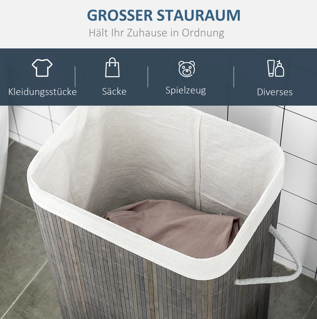 Cesto portabiancheria con coperchio 83L grigio con maniglie e sacco estraibile, organizer per lavanderia, bagno, camera