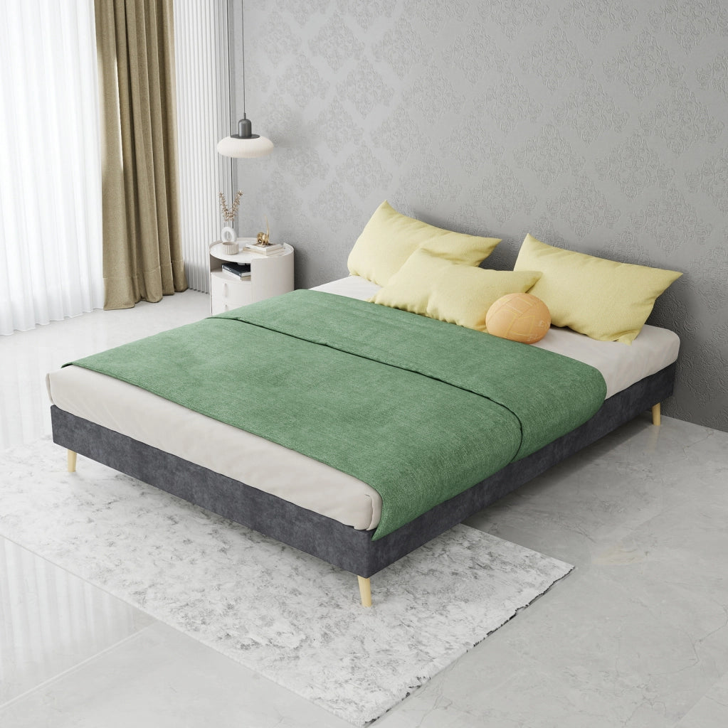 Letto moderno 140 x 200 cm grigio in tessuto e metallo