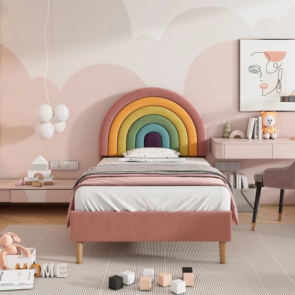 Letto Imbottito Singolo con Testiera Regolabile ¨C MINIMAL ¨C Velluto Rosa 90x200