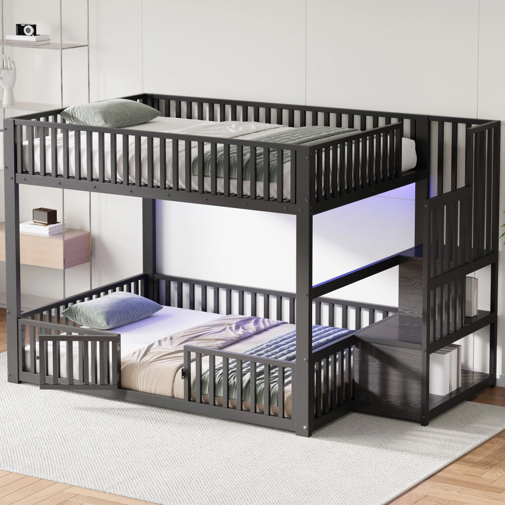 Letto a Castello con LED e Contenitore ¨C MINIMAL ¨C Nero 140x200