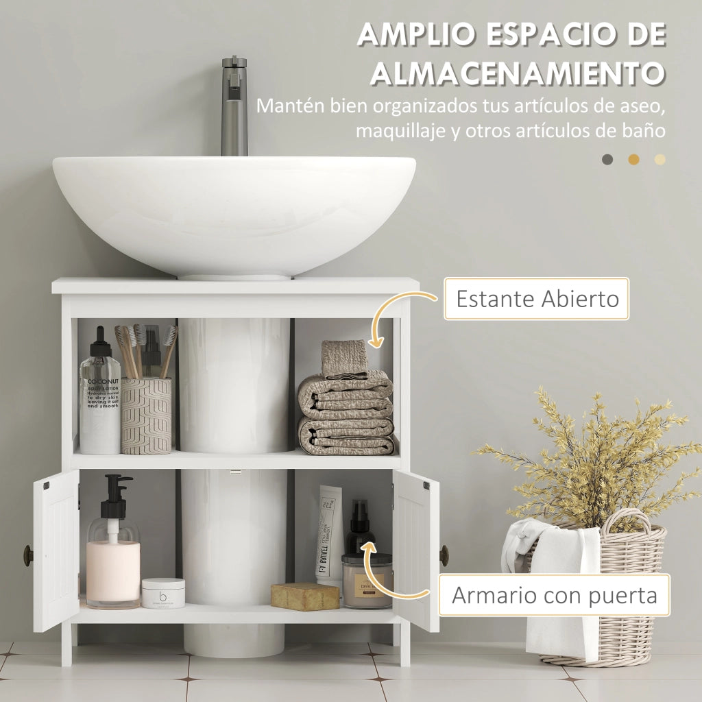 Mobile Sottolavabo con 2 Ante e Ripiano Aperto ¨C zephmum ¨C Bianco 60x30x60 cm
