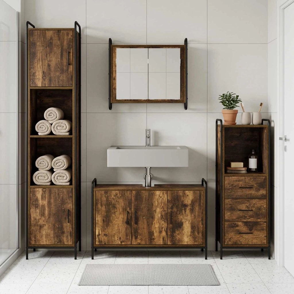 Set di Armadi da Bagno 4 pz Rovere Fumo 40 x 36 x 181 cm 3444623