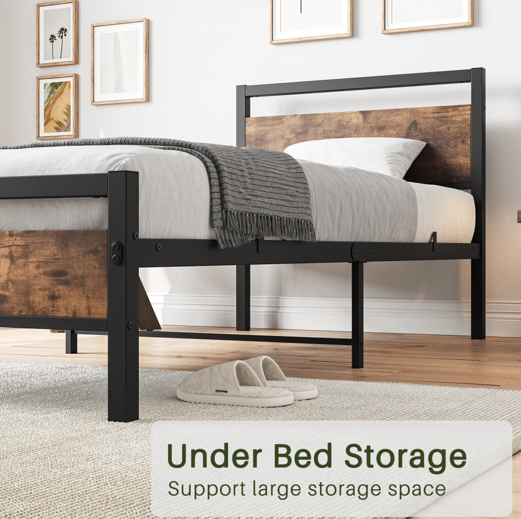 Letto singolo 90 x 200 cm in metallo e MDF con rete e vano sottoletto