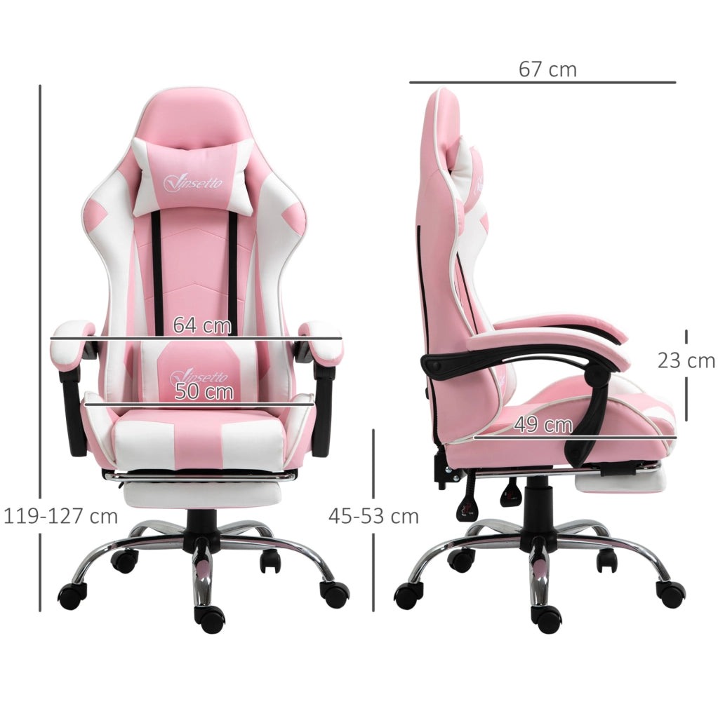Sedia gaming ULEVR rosa con schienale ergonomico, poggiatesta, supporto lombare, altezza regolabile e poggiapiedi