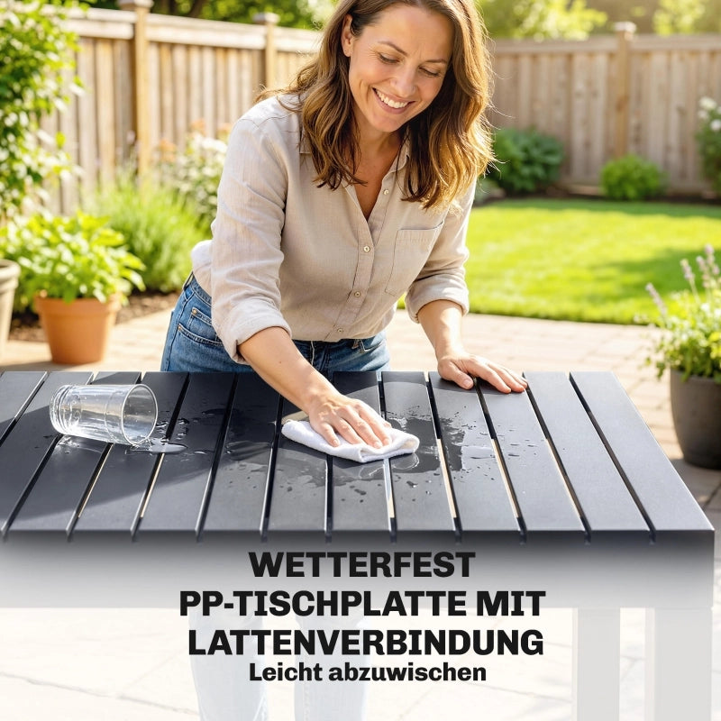 Set Salotto da Giardino 5 Pezzi ¨C Minimal ¨C Grigio Scuro Polyrattan con Tavolo e 4 Sedie Impilabili per 4 Posti