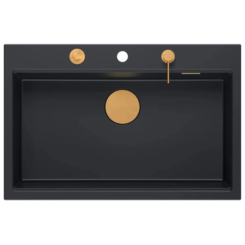 Lavello In Granito Marc 110 Workstation Black Tappo rame spazzolato