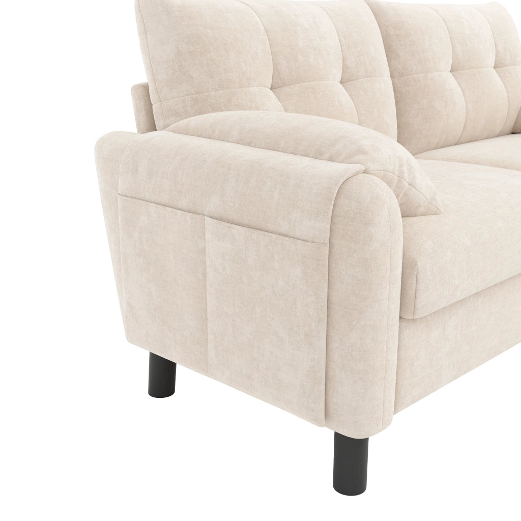 Divano 2 posti 158x80x88,5 cm in tessuto di ciniglia beige con tasche laterali