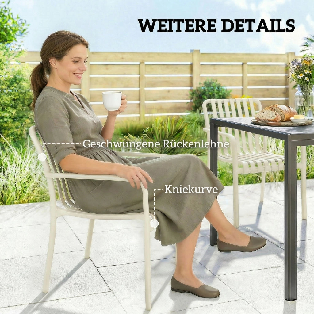 Set 4 Sedie da Giardino Impilabili ¨C Xylo ¨C Design a Lamelle con Braccioli Ergonomico Bianco Crema