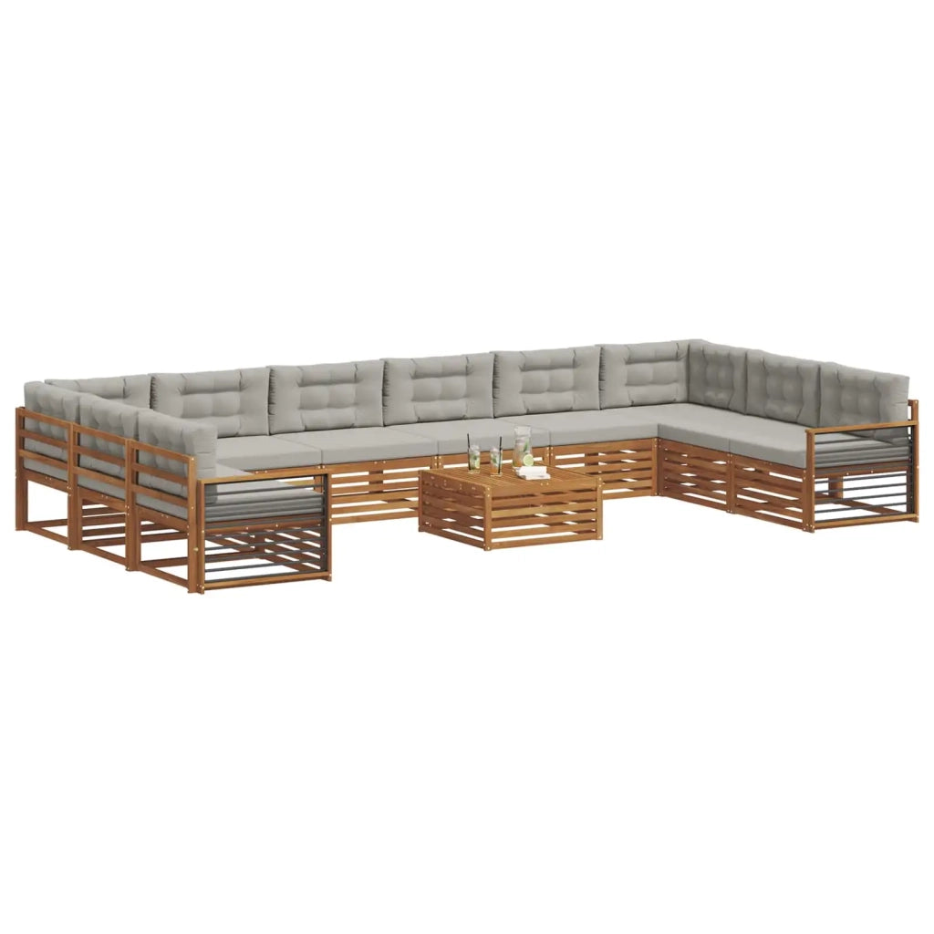 Set divani con cuscino 11 pcs Grigio Naturale e Chiaro 3374261