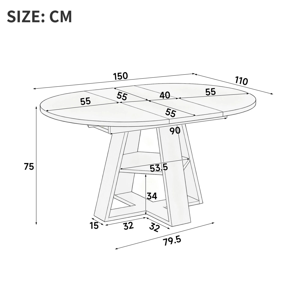 Tavolo da pranzo rotondo allungabile in MDF 110/150x110 cm con contenitore, nero effetto legno