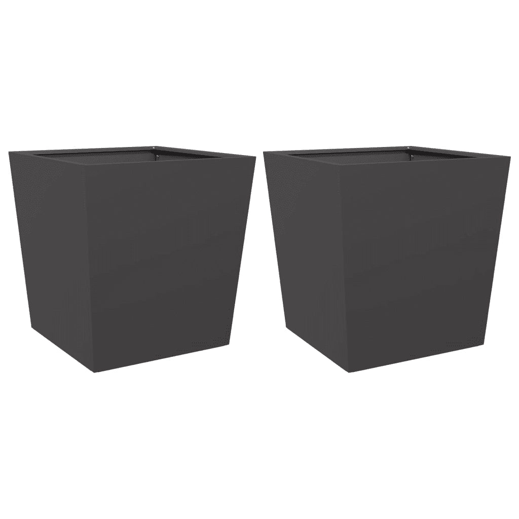 2 pz Fioriere | Cassetta per fiori | Vaso da Giardino Nere 50x50x50 cm in Acciaio
