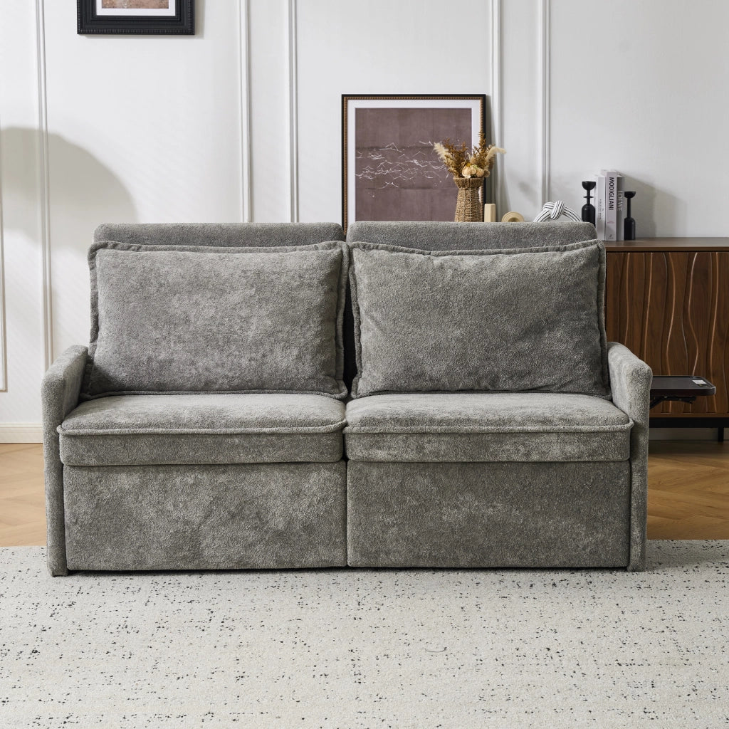 1 Divano letto grigio in chenille 3 in 1 con cuscini, schienale regolabile 5 livelli, USB, contenitore, pieghevole, per casa