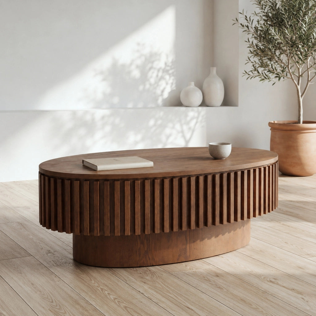 TAVOLO DA CAFFÈ Ovale con Vano Contenitore 105x67 cm Noce