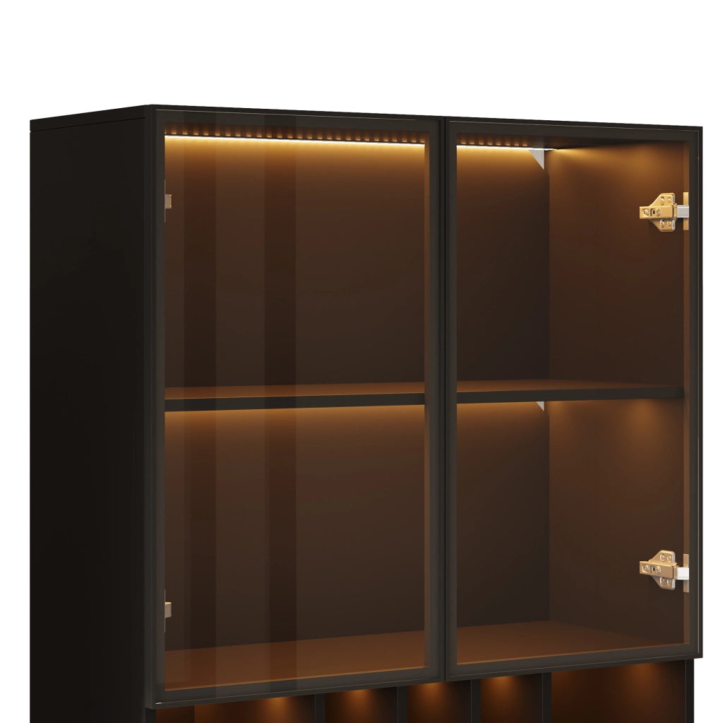 Vetrina alta in vetro con LED; 80x30x180 cm; truciolare e vetro temperato