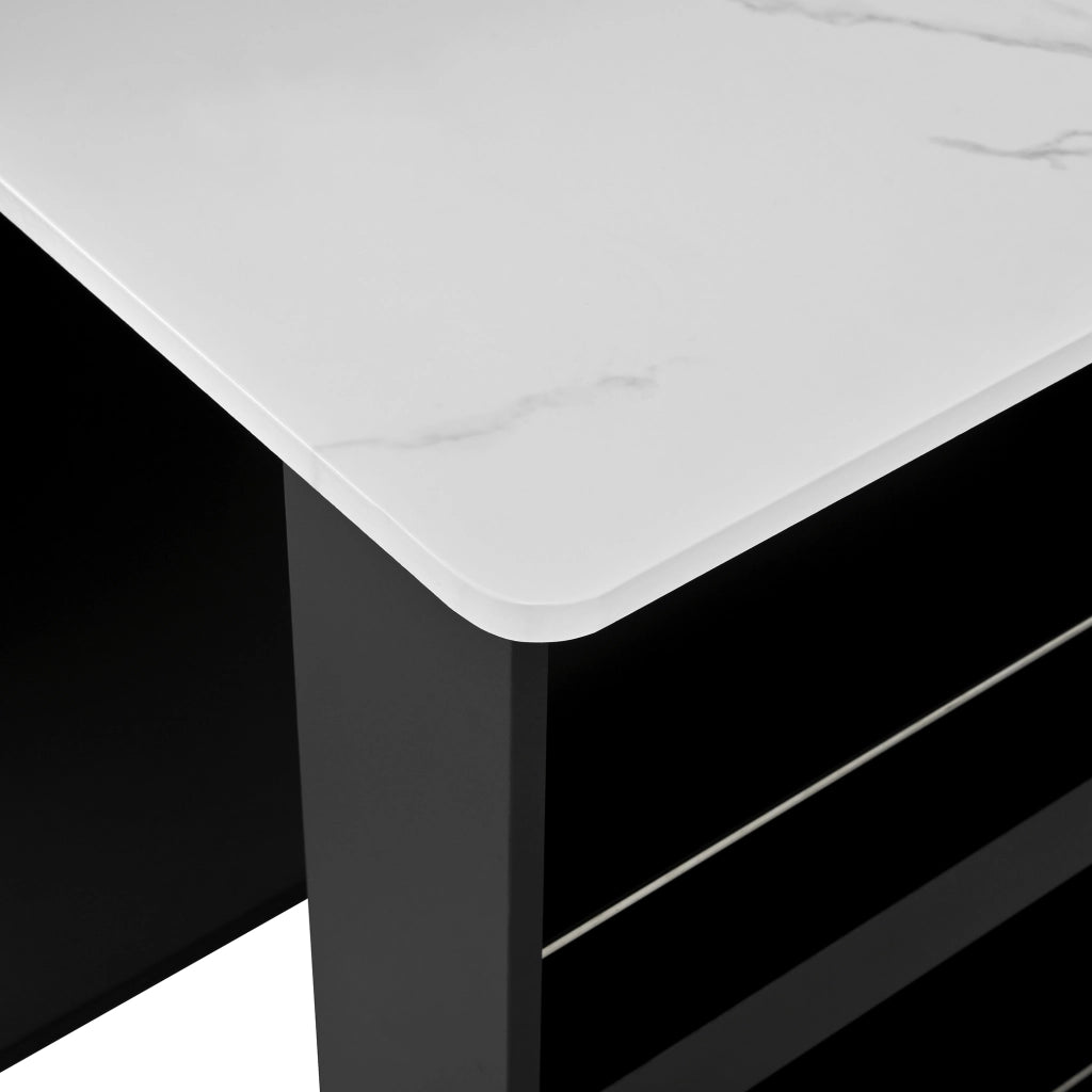 Tavolo allungabile con mobile contenitore LED e ricarica USB Type-C in MDF nero 128~200 × 71 × 92 cm