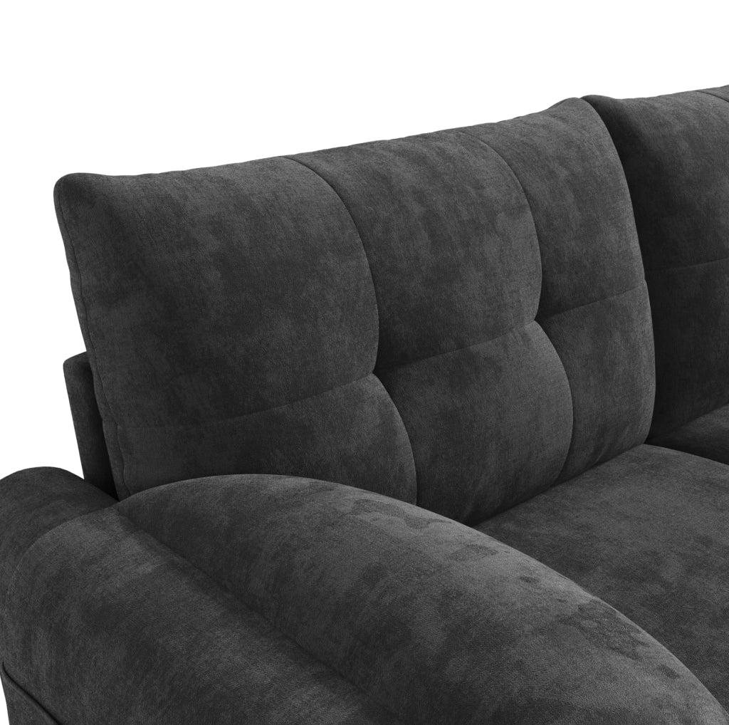 Divano 2 posti moderno in tessuto chenille grigio con cuscini spessi e tasche laterali
