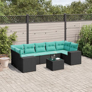 Set Divani da Giardino 8 pz con Cuscini Nero in Polyrattan 3222336