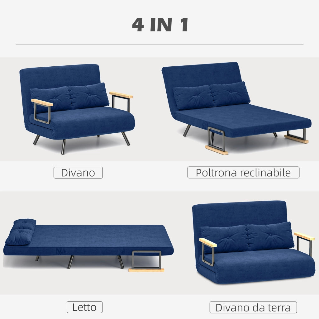 Divano Letto in Tessuto Velluto con Schienale Regolabile e Cuscini ¨C Zephmum ¨C 102x73x81 cm Blu