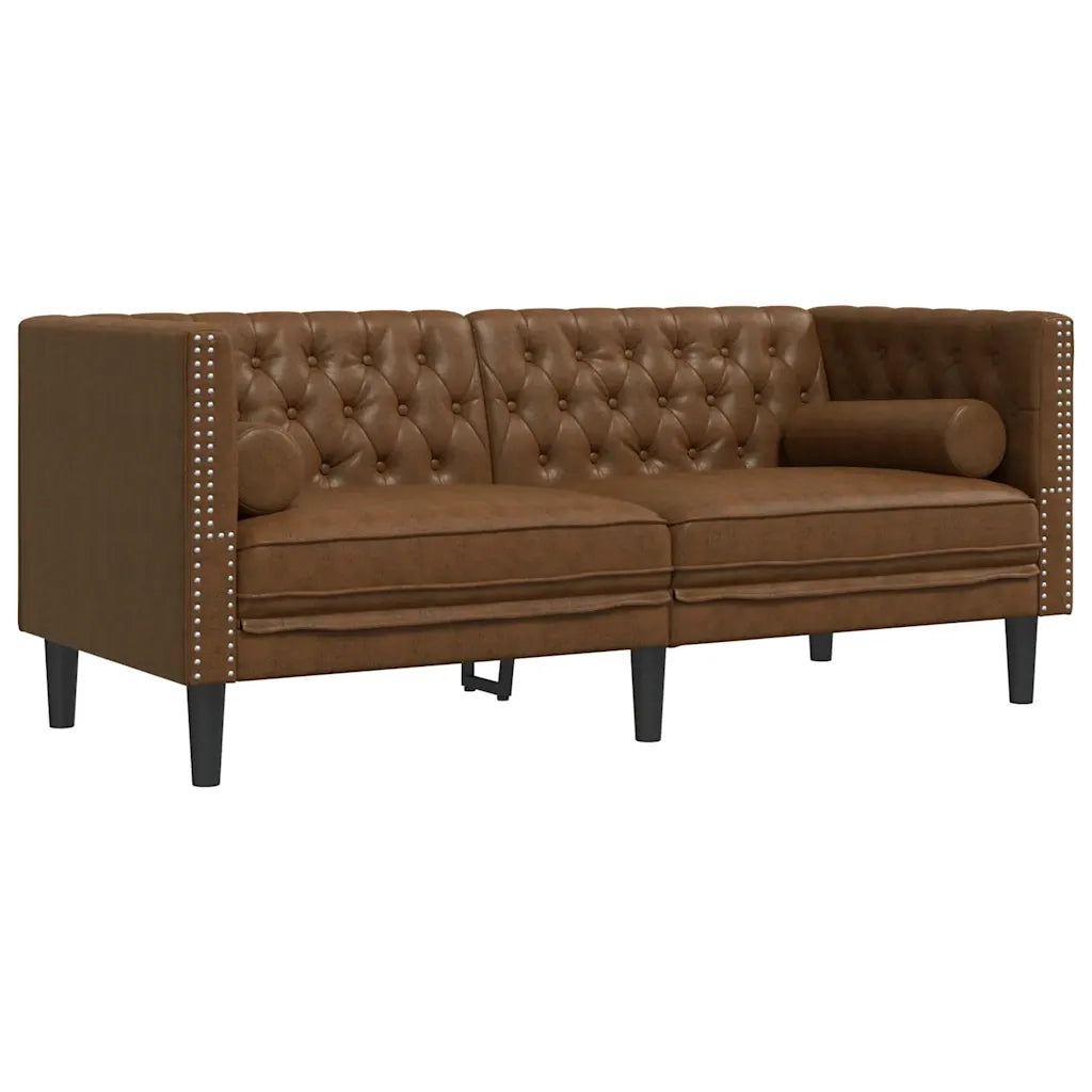 Divani Chesterfield 3pz Cuscini Marrone Similpelle Scamosciata 3209290