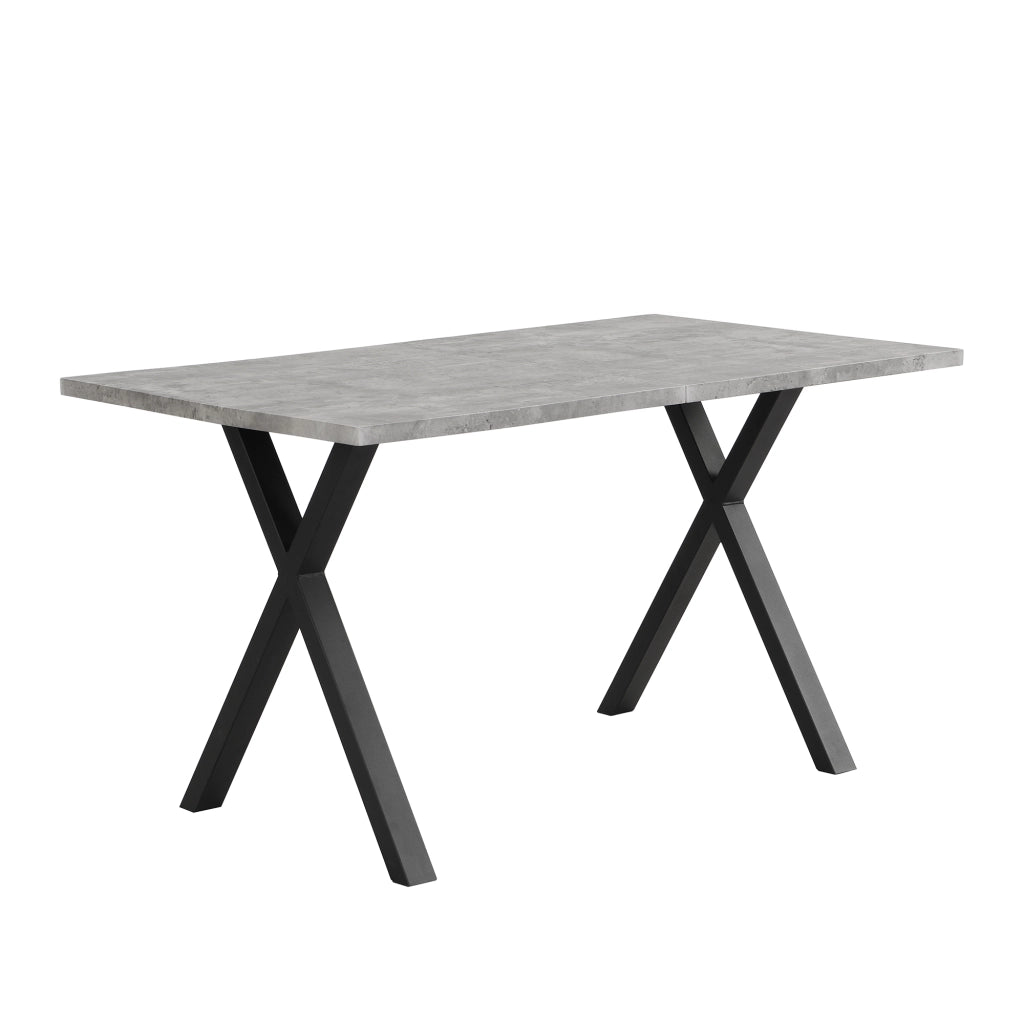Tavolo da pranzo rettangolare con gambe incrociate in MDF e metallo effetto cemento grigio e nero
