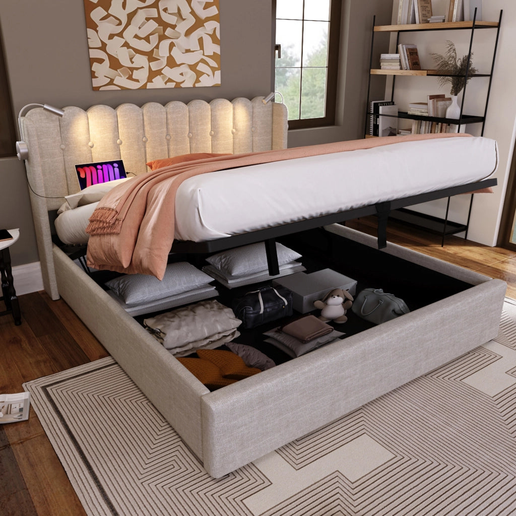 Letto matrimoniale 140x200 con luce da lettura