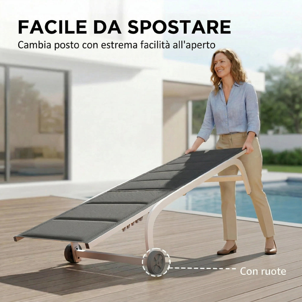 Lettino da Giardino con Ruote ¨C Minimal ¨C Texteline Grigio Scuro e Bianco