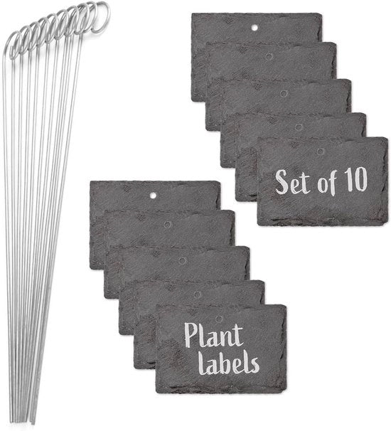 Set di 10 Etichette per Piante Resistenti al Tempo | Etichette in Pietra Riciclabili per Piante, Erbe e Fiori | Inclusi Spiedini in Acciaio per Terra | 10 x 7 cm