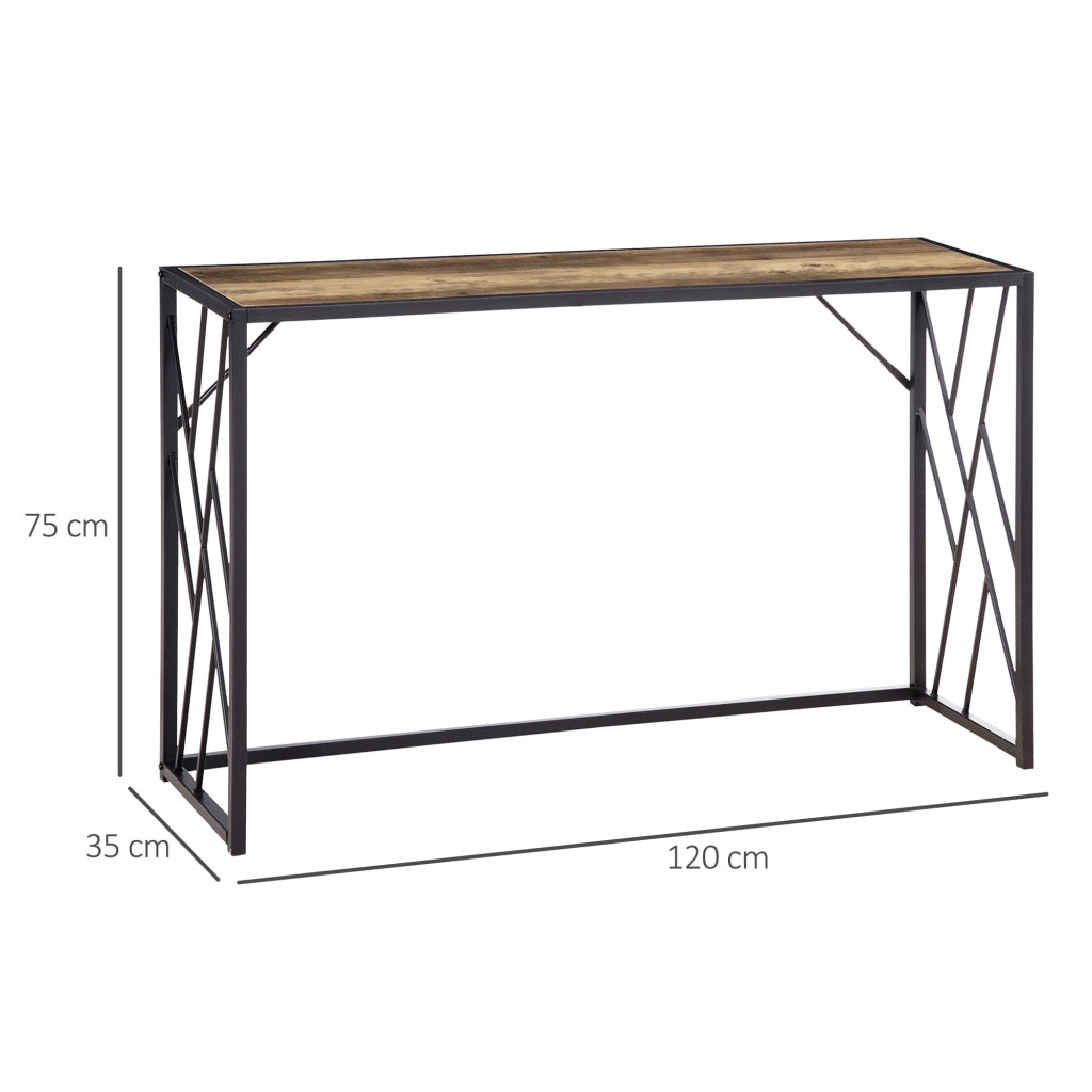EasyComfort Tavolo Consolle da Ingresso in Stile Industriale, Mobile Vintage in Acciaio e Legno, 120x35x75cm, Marrone