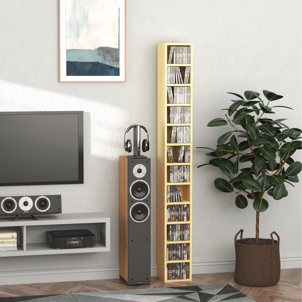 Libreria per CD e DVD con 12 scomparti ¨C Minimal ¨C 21x20x175 cm legno naturale