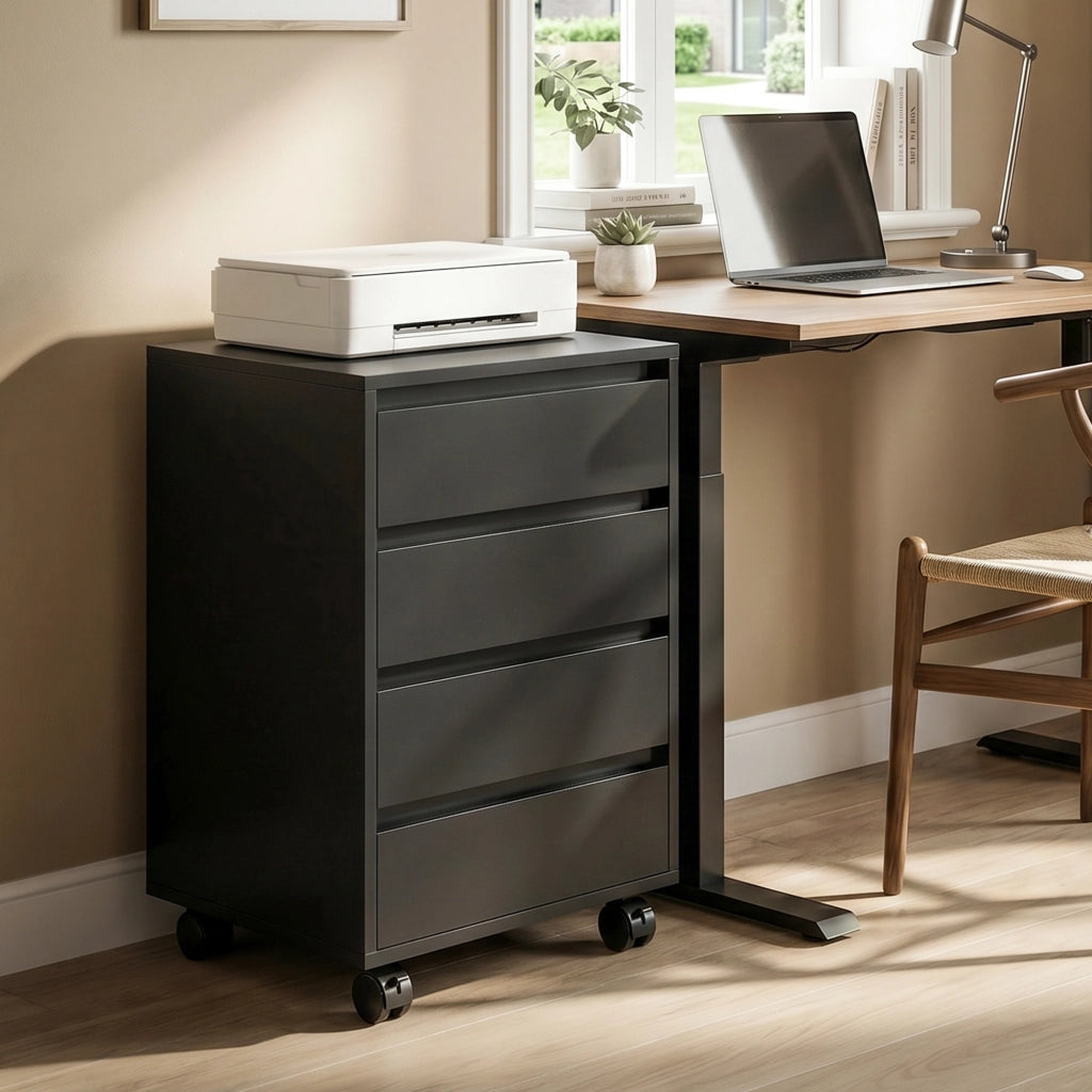 Scrivania con cassetti e ruote ¨C Minimal ¨C Legno, nero