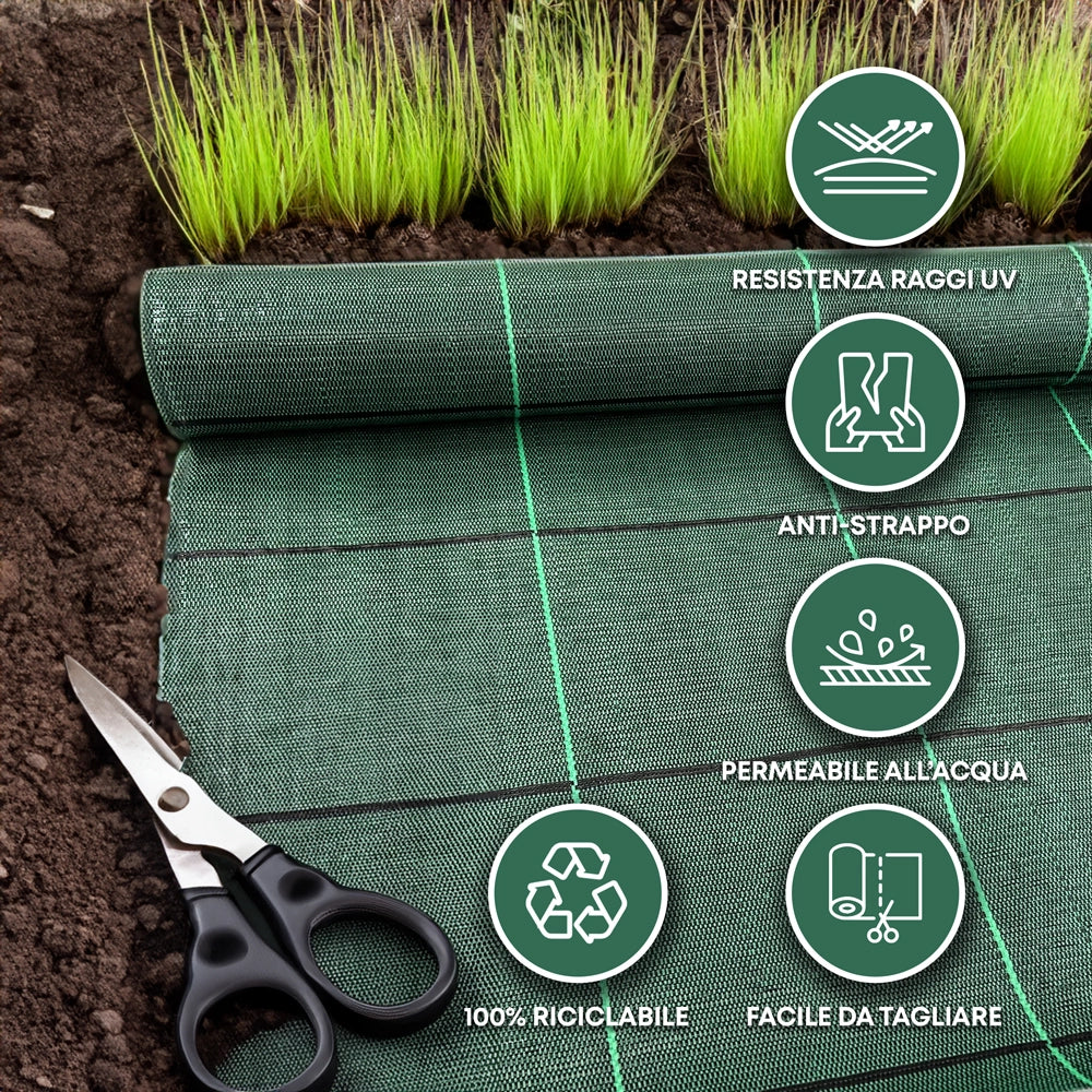 Telo Pacciamatura Premium Stop Erbe Infestanti Antistrappo Uv Resistente Permeabile Drenante Telo Orto Giardino Serra Polipropilene Contro Le Erbacce Pavimentazioni Pavimento - 1x50 Mt
