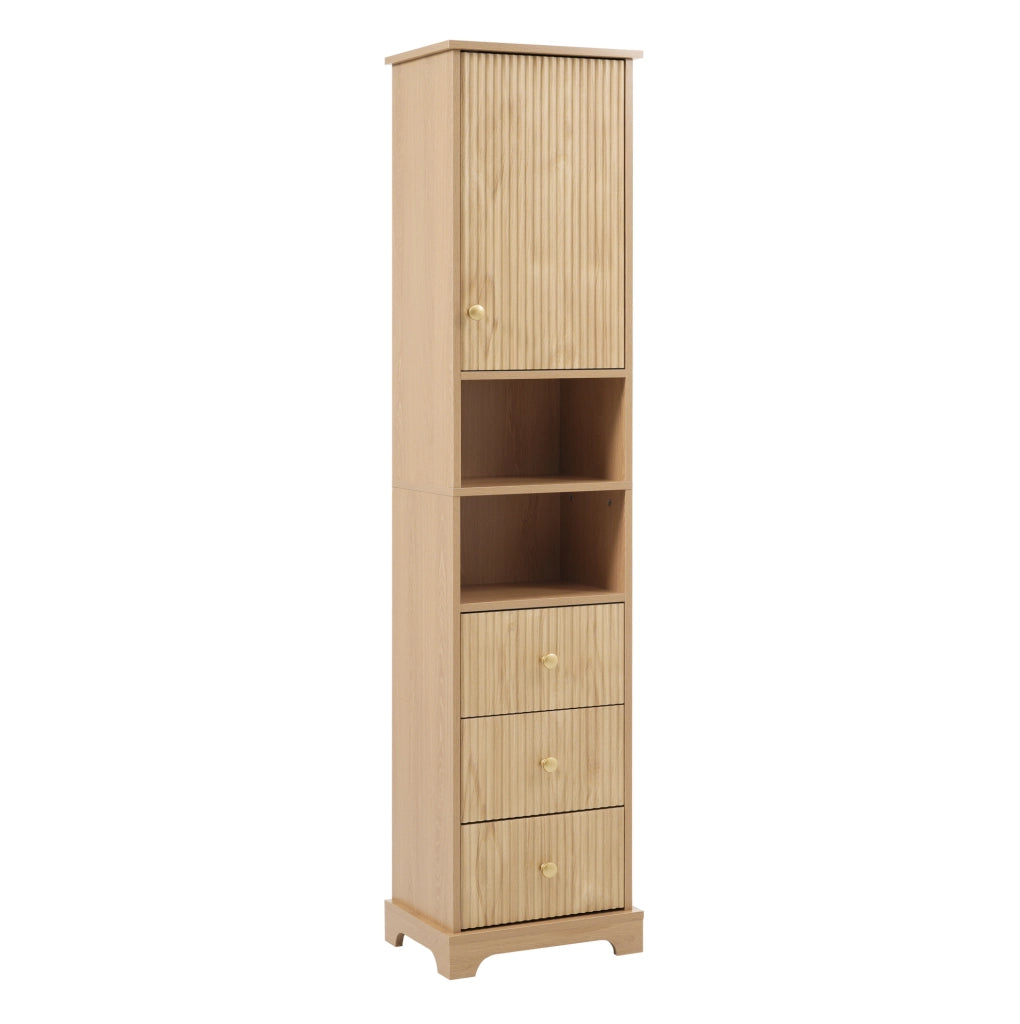 Colonna bagno 40x30x172 cm in MDF; 3 cassetti e ripiani regolabili; naturale