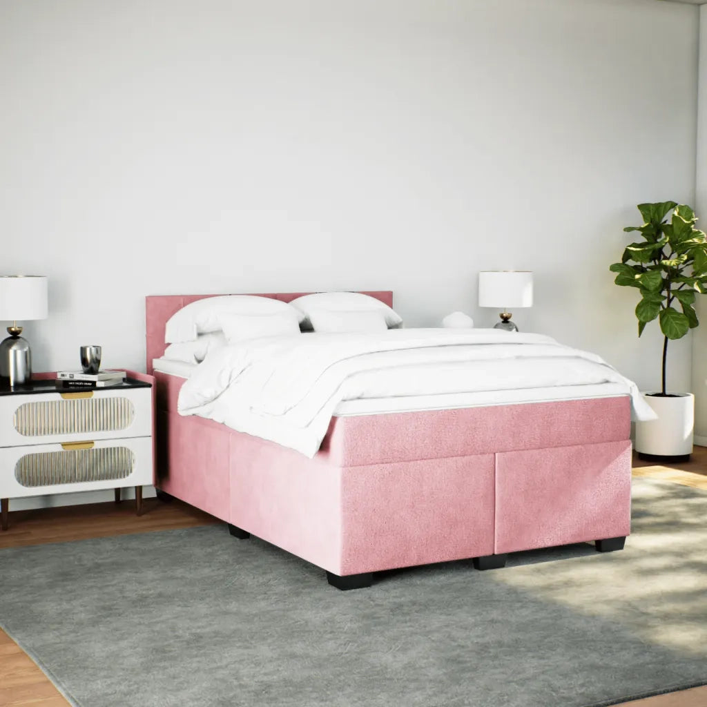 Giroletto a Molle con Materasso Rosa 140x200 cm in Velluto