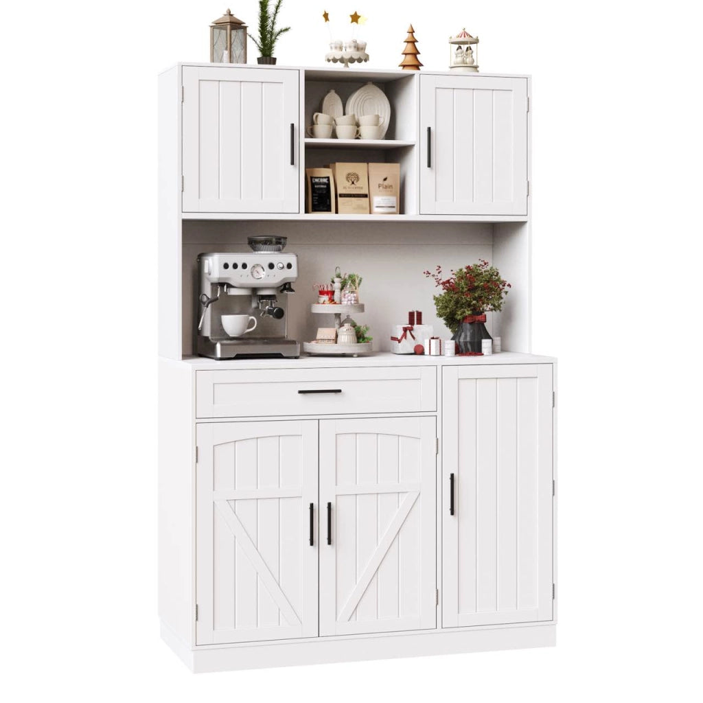Credenza con cassetti e ripiani nelle ante LED con 2 prese e 2 porte USB per cucina in MDF colore bianco